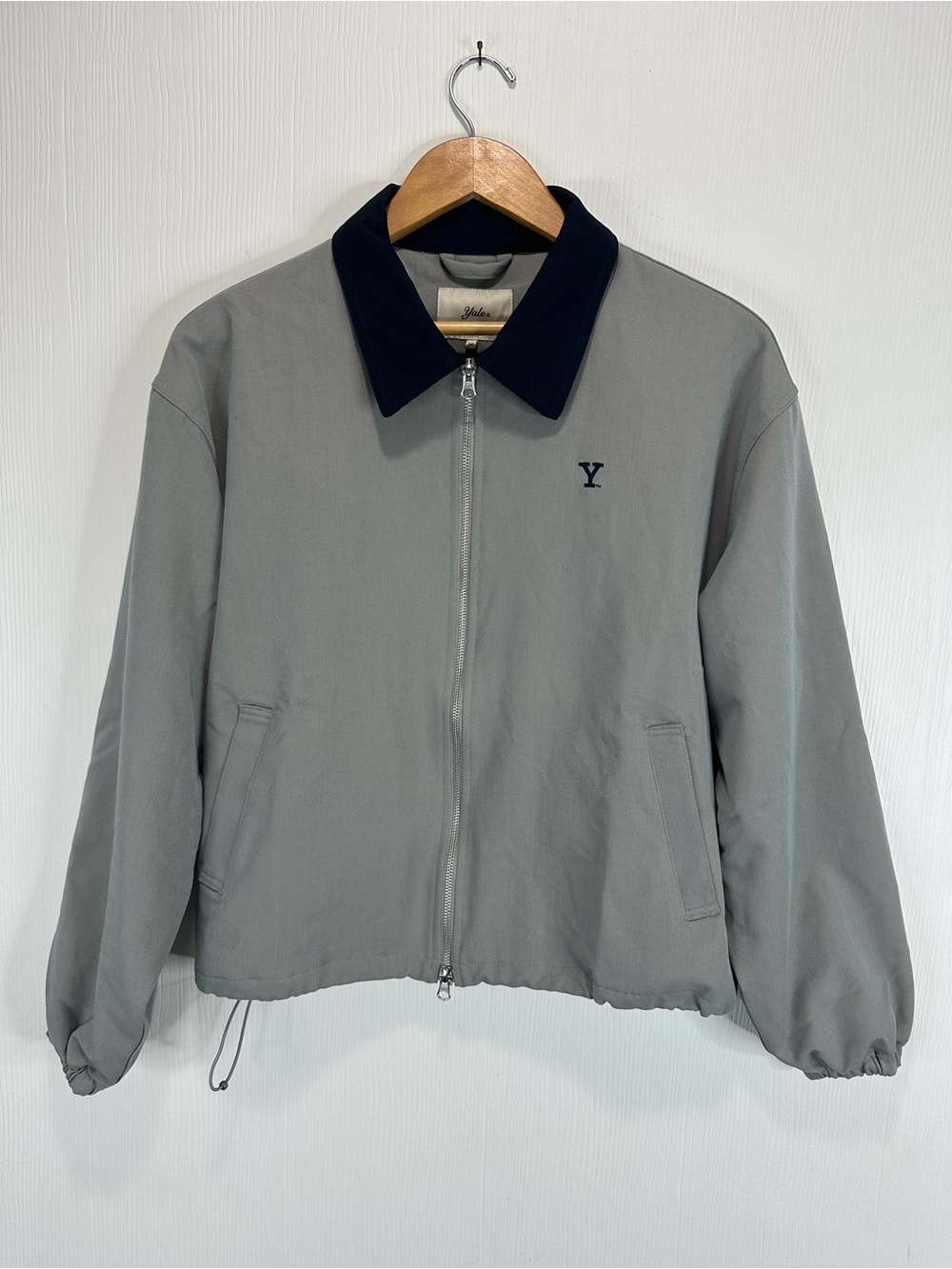 Grey Bomber Jacket with Navy Collar